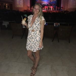 Tiger Mist Sexy Floral Dress, gently used. Open back, tie front w/ cutout detail